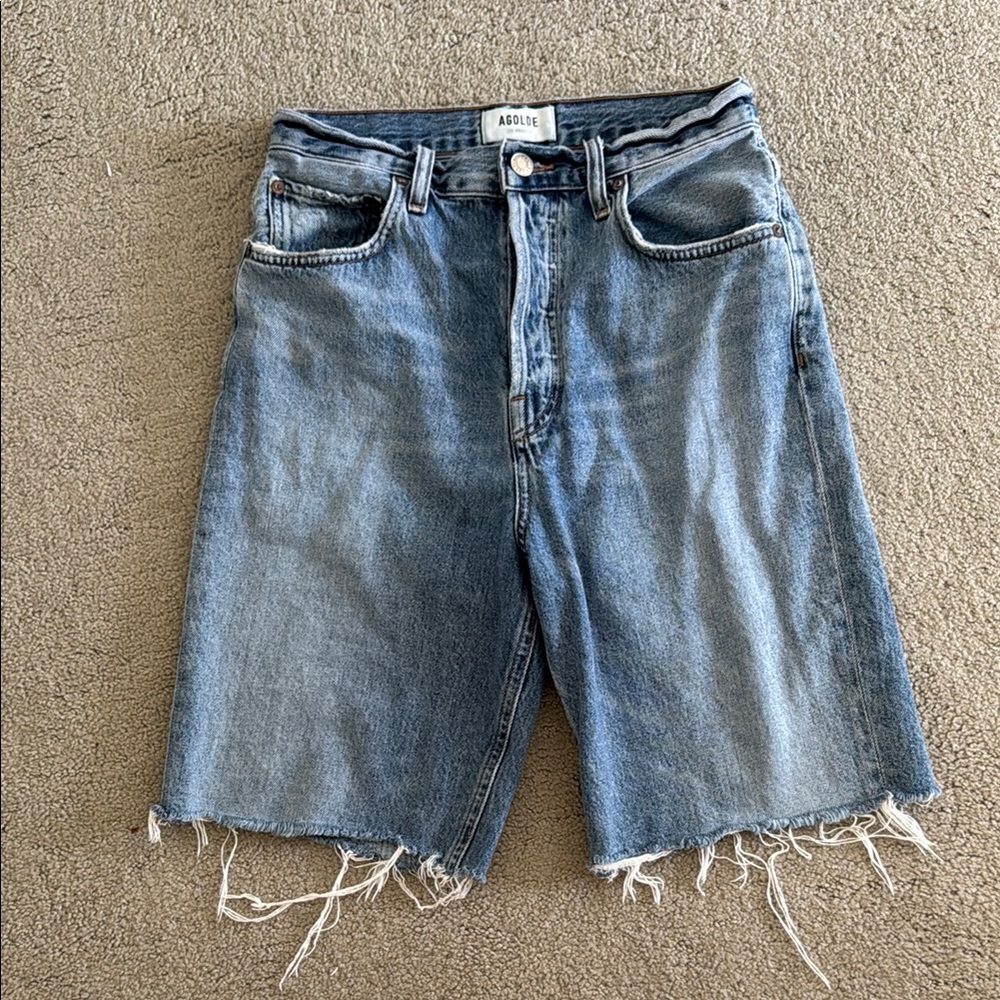 AGOLDE Light Blue Denim Cutoff Shorts - Picture 1 of 5